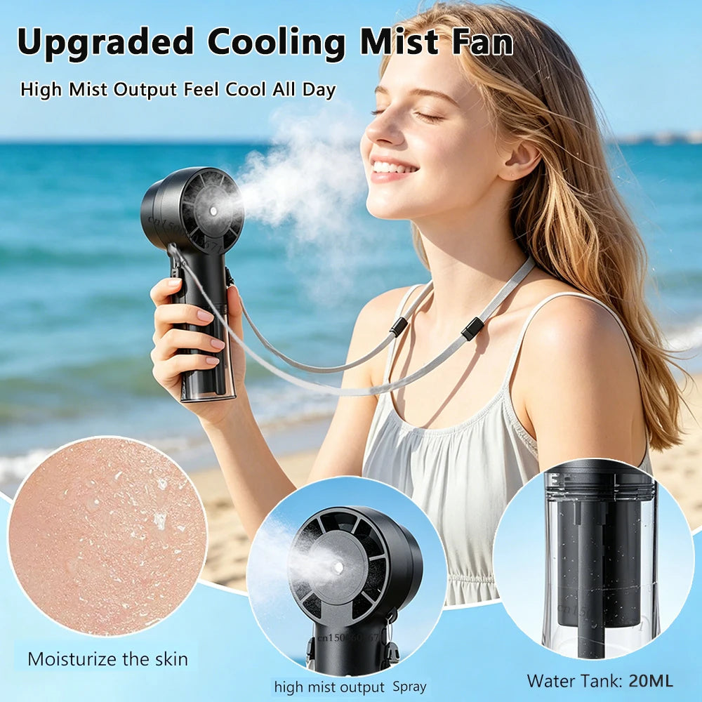 Mini Spray Fan Neck Hanging Humidifier Fan Portable Handheld Fan With 4 Gear Battery Rechargeable Hand Fan For Outdoor Child